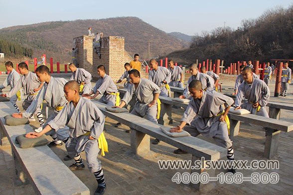 少林寺武术学校的学员在练武