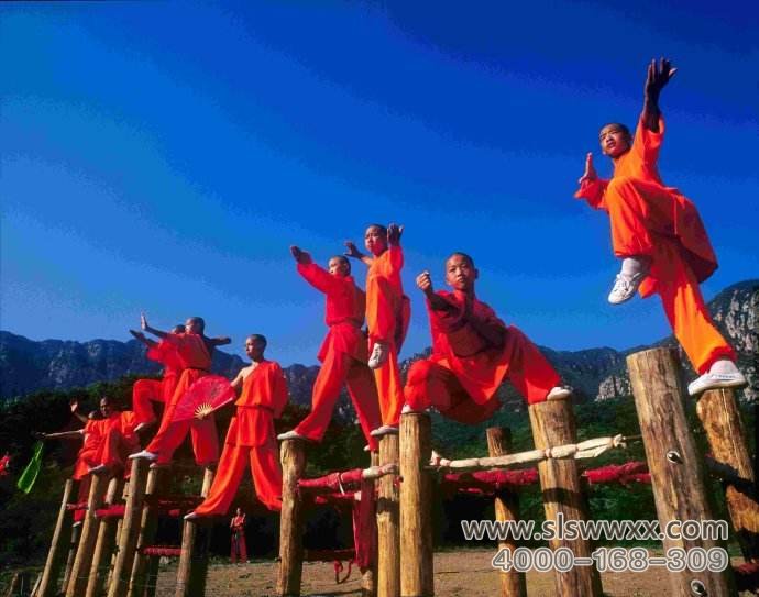 嵩山少林寺武术学校的学员在练习武术