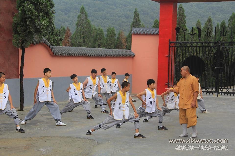 少林寺武术学校的学员在练武