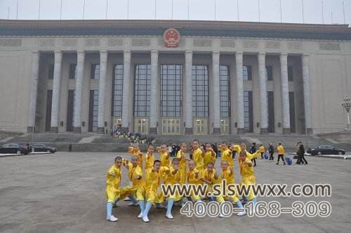 少林寺武术学校的学员在练习武术