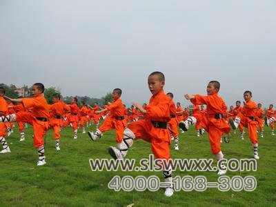 少林寺武术学校的学员在练武
