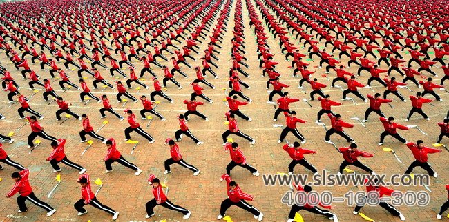 少林寺武术学校的学员在练武