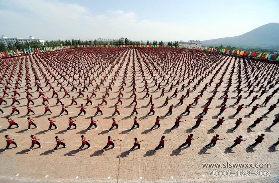 少林寺武术学校的学员在练武