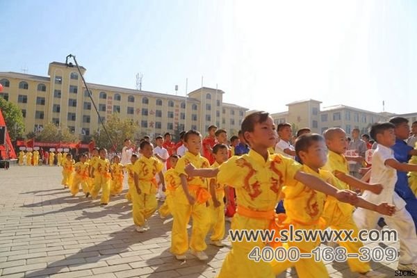 少林寺武术学校的学员在练武