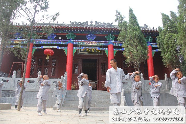 少林寺武术学校的学员在练武