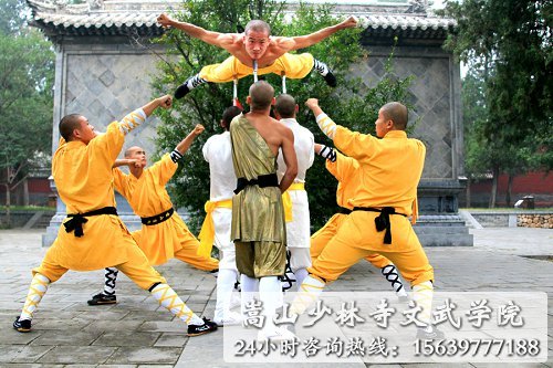 少林寺武术学校的学员在练武