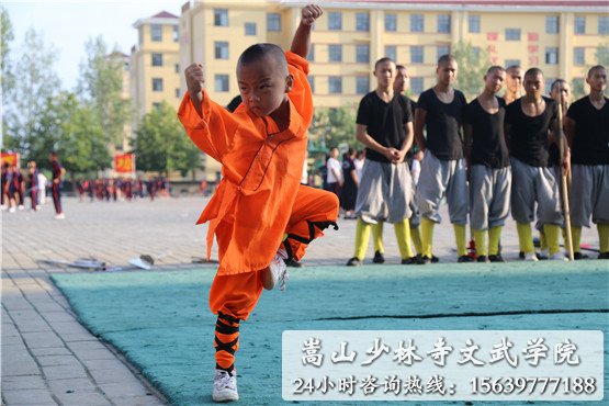 少林寺武术学校的学员在练武