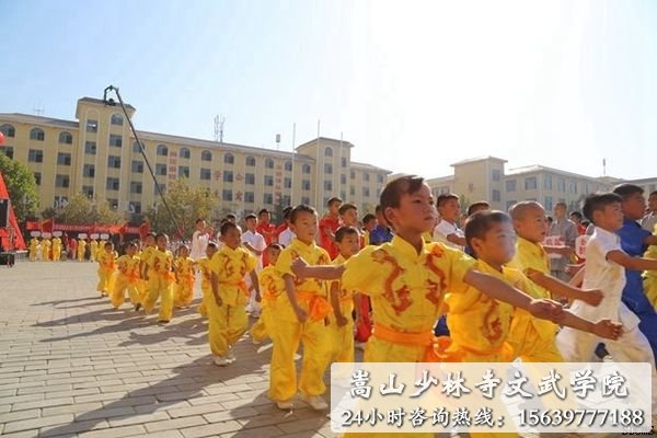 少林寺武术学校的学员在练武