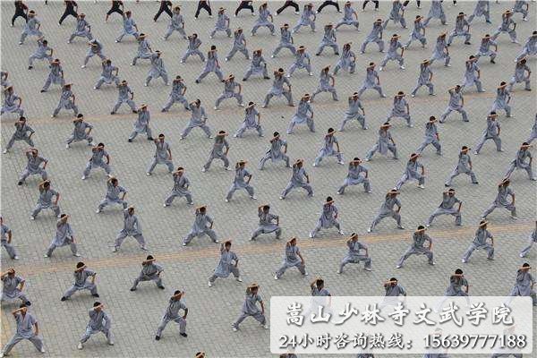 少林寺武术学校的学员在练武