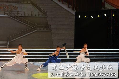 少林寺武术学校的学员在练武
