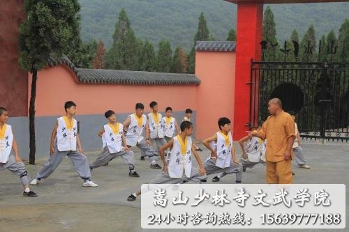 少林武校师傅在教孩子们练武