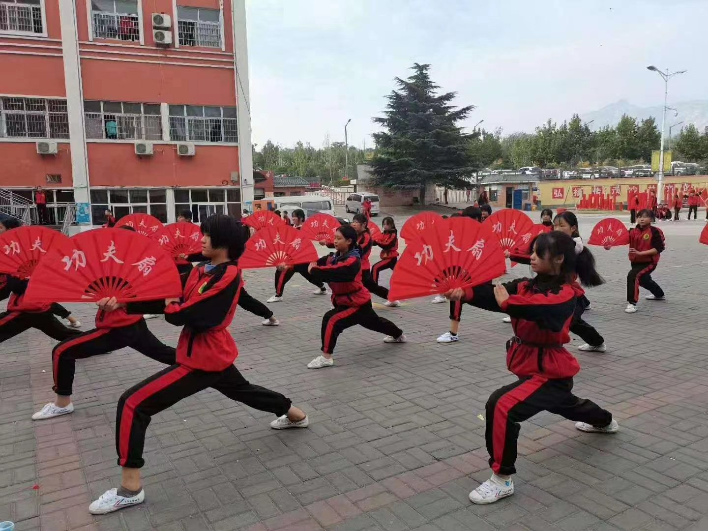 少林寺武校女生习武现场